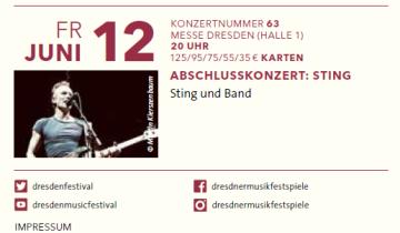 Sting to perform in Dresden 12 June 2020...