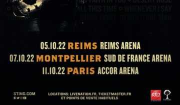 Sting adds three shows in France this October...