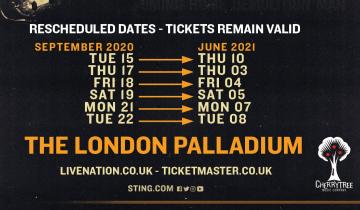 Stingā€™s My Songs UK Tour dates have been rescheduled...
