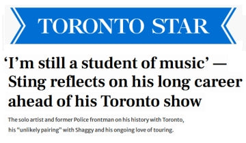 Sting interview in the Toronto Star...
