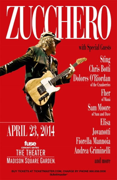 Sting has been announced as one of the friends taking part in Zucchero's concert in New York on April 23 at the Madision Square Garden Theatre...