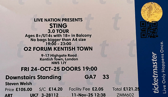 Ticket courtesy of Stevie Welsh